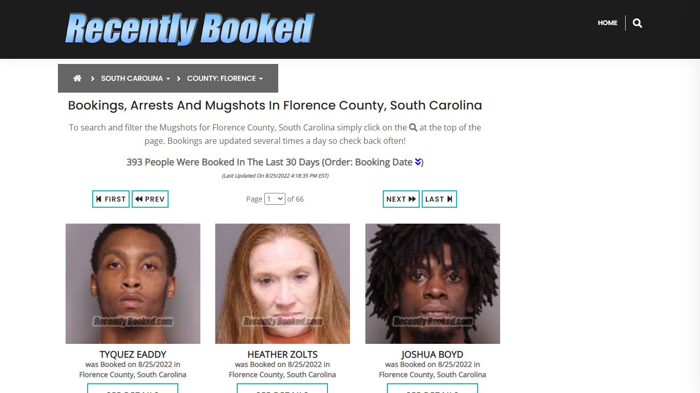 Bookings, Arrests and Mugshots in Florence County, South Carolina